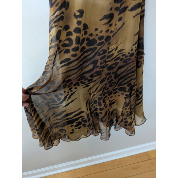 Vtg 90s Y2K ICE Silk Wrap Dress Leopard Print Midi Sheer Flowy Lightweight Sz 8 - Picture 5 of 13
